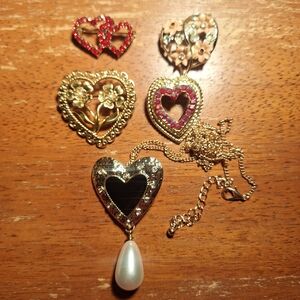 Gold and Black Heart Brooch with Pearl Drop